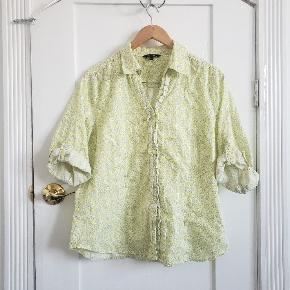Gentle Ruffle Floral Button Up Blouse Cottagecore Western Girl Women Size L